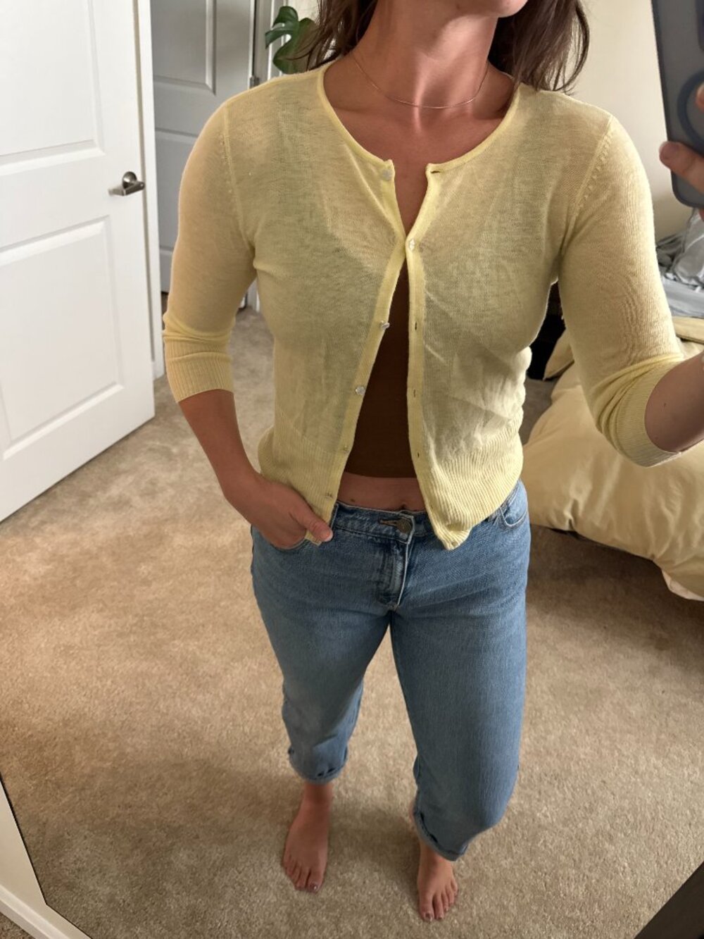 Antonio Melani Butter Yellow Cashmere Cardigan Size Small